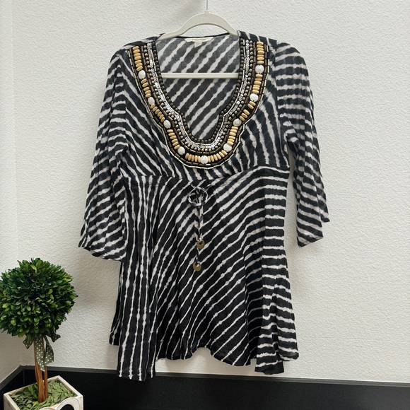 BOSTON PROPER Embellished Cotton Tunic. XS ZEBRA PRINT - Picture 2 of 9